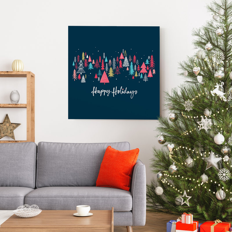 « Happy Holidays », reproduction d’art textuel sur toile tendue, H 40 po x l 40 po x P 1 po