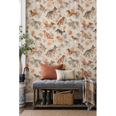 Watercolor Dogs Wallpaper Paint Splatter Pattern On Ivory Background