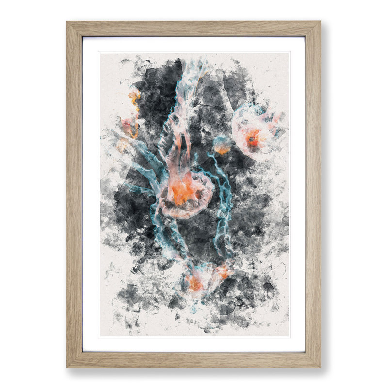 Peach Jellyfish - Picture Frame Painting Print, Oak Framed, 33cm H x 24cm W x 2cm D
