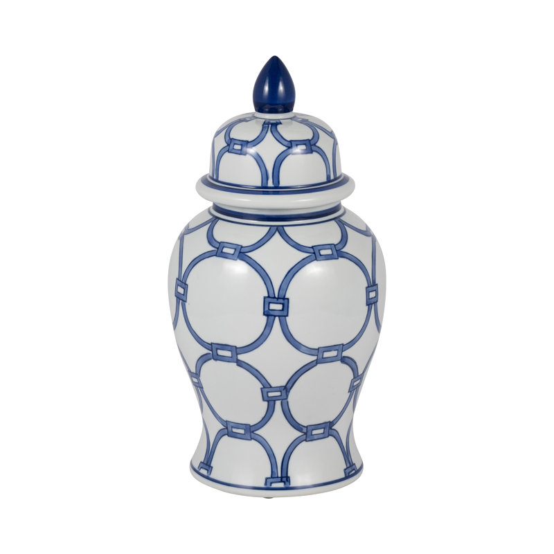 Vase en céramique Cinya et pot de temple décoratif avec couvercle - vase à fleurs élégant pour la décoration intérieure