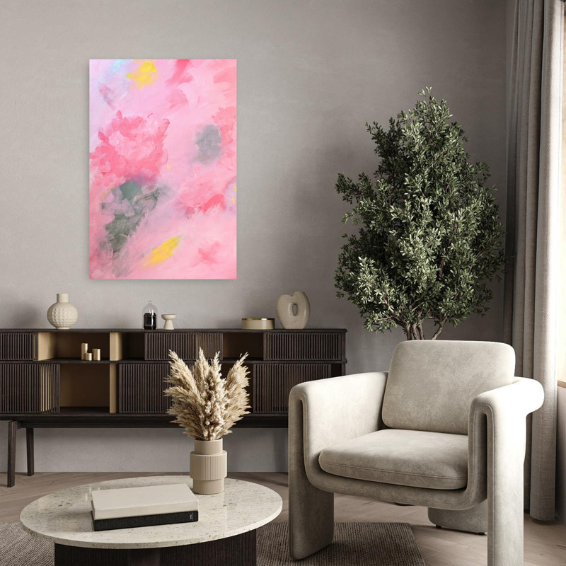 Soft Pink Blooms Abstract Colorful Delicate Spring Wall Art Print 1 Piece Wrapped Canvas Wall Art, 91.44cm H x 60.96cm W