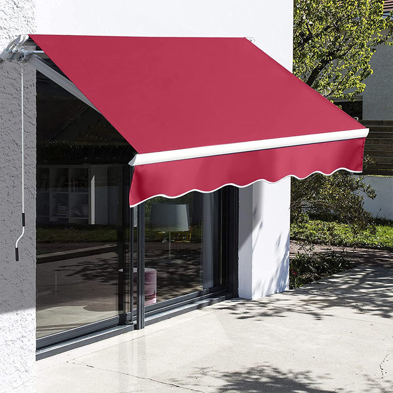 Auvent de terrasse manuel rétractable, Rouge, H 60 po x l 79,2 po x P 60 po