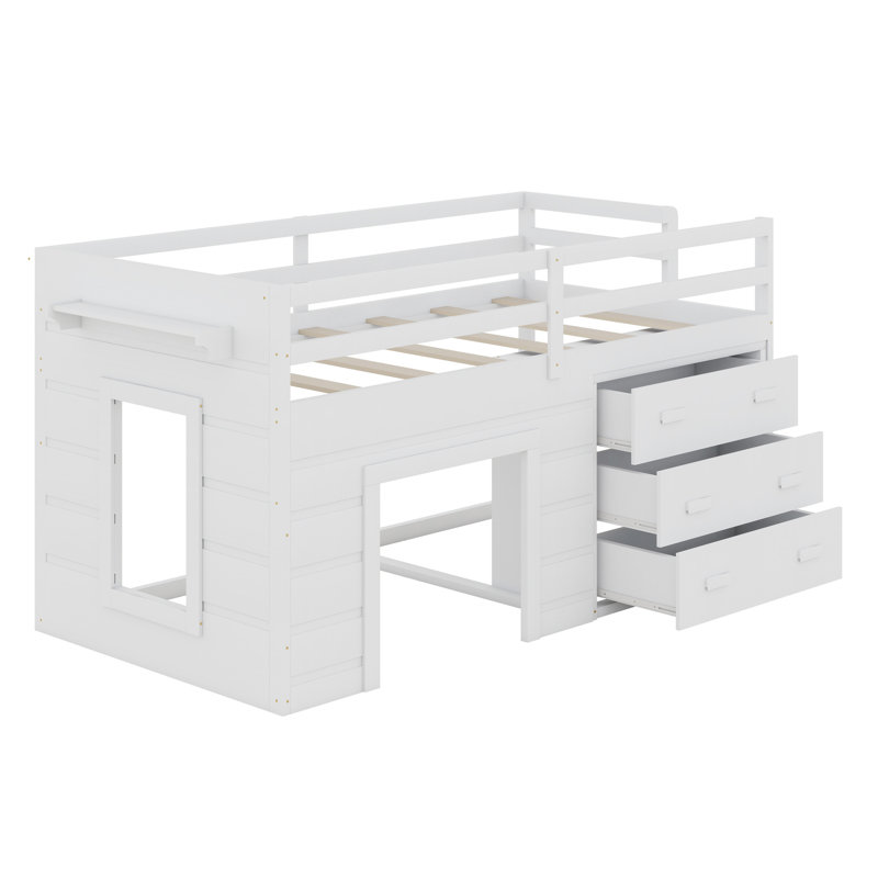 Lit mezzanine avec tiroirs et tablette, Blanc