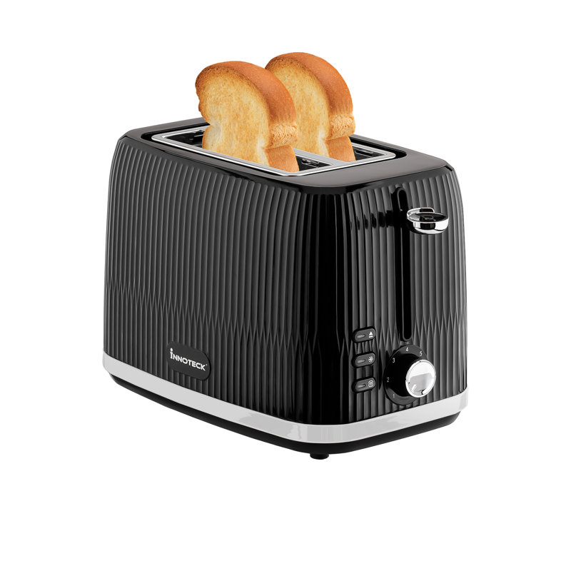 2 Slice Toaster in Glossy Ridged Textured Body and Stainless Steel Mechanism, Black