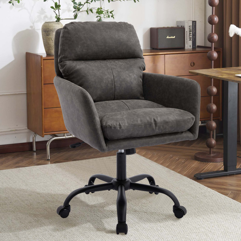 Chaise de bureau réglable en similicuir artificiel avec base noire, Gris