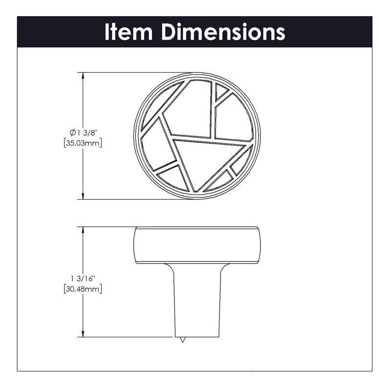 Bouton rond de 1,38 po de diamètre, Laiton doré brossé