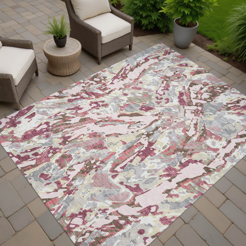 Machine Washable Indoor/Outdoor Chantille ACN2441 Abstract Rug, 3' x 5', Blush