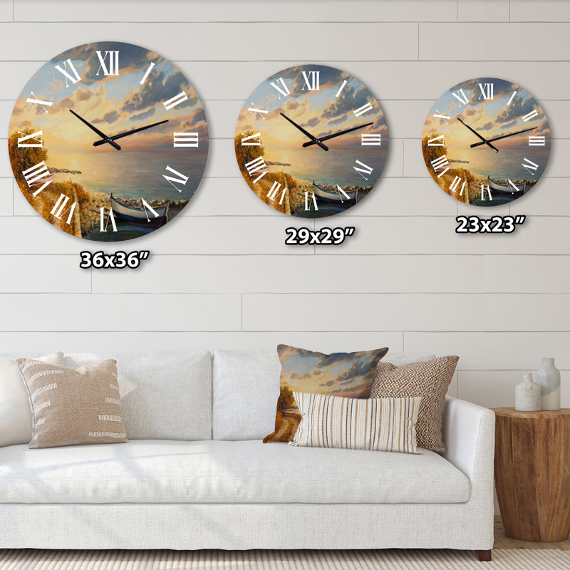 Lever de soleil romantique au bord de la mer - horloge murale nautique et côtière, Moyenne