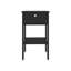 Table de chevet moderne noire avec tiroir simple et tablette de rangement ouverte