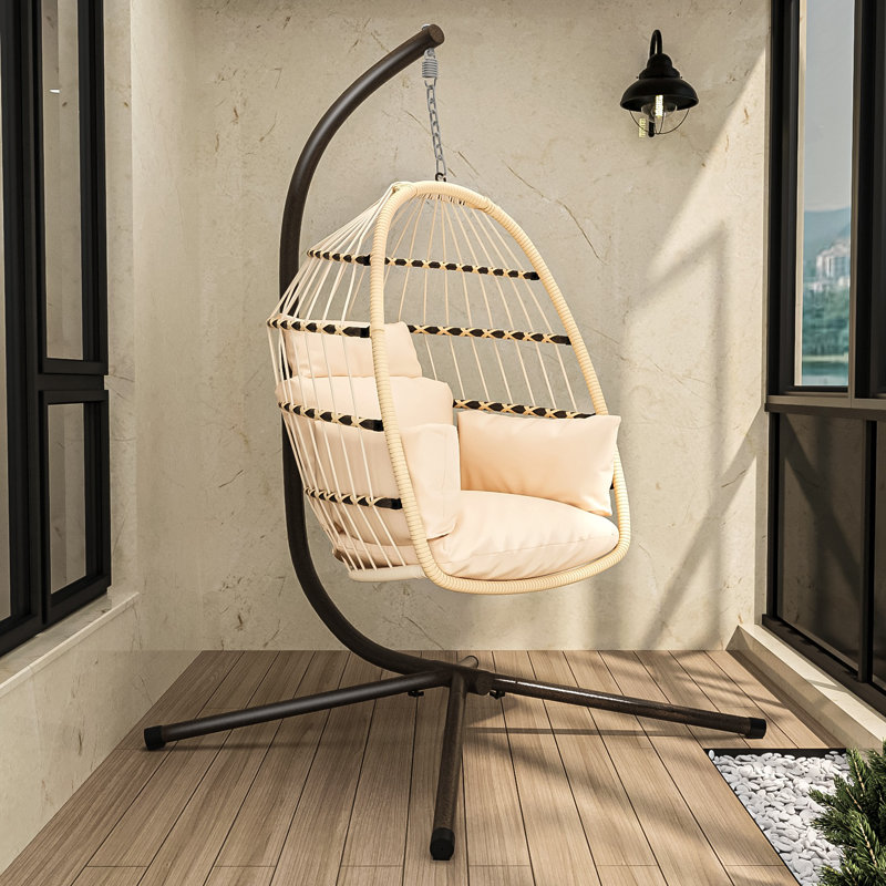 Balancelle suspendue pliable pour patio avec support, Naturel