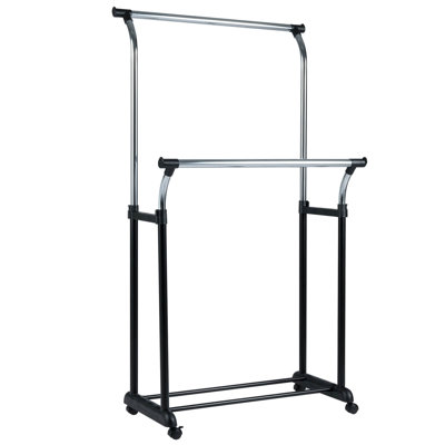 Rolling Clothes Rack with Adjustable Height, Heavy-Duty Metal Rack for Laundry
