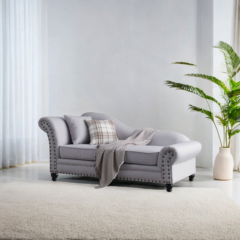Chaise longue rembourrée Stylish Sofa Lazy Elegant Home, Accoudoir à gauche (vu de face), Gris clair