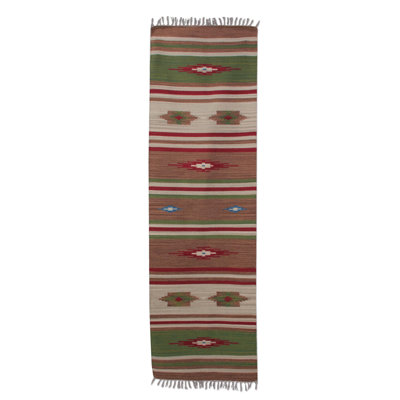 Tapis de couloir brun en laine tissé à la main Mulford