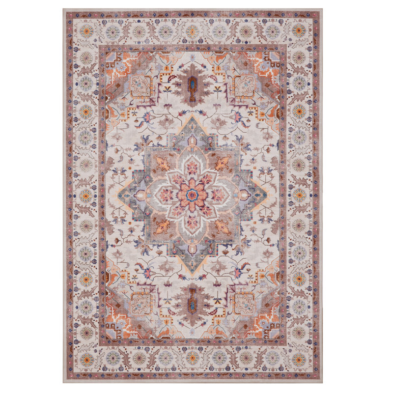 Tapis doux vintage oriental lavable et antidérapant, pour salon et chambre, Rouge, 244*305cm（8*10ft）