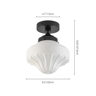 Buckminster 1-Light Vintage Schoolhouse Fluted Glass Semi Flush Mount Ceiling Light with Matte Black Finish