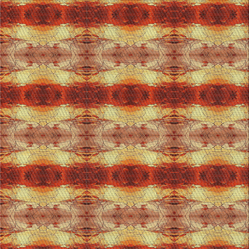 Tapis vert/rouge à motifs, Rond 3 pi