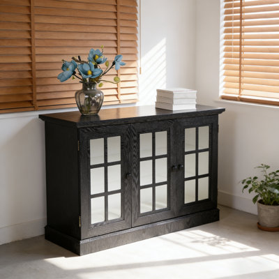 Buffet de rangement à 3 miroirs en acrylique de 45 po de largeur - Armoire en MDF et stratifié décoratif avec tablettes réglables pour les espaces de vie, de salle à manger et de cuisine