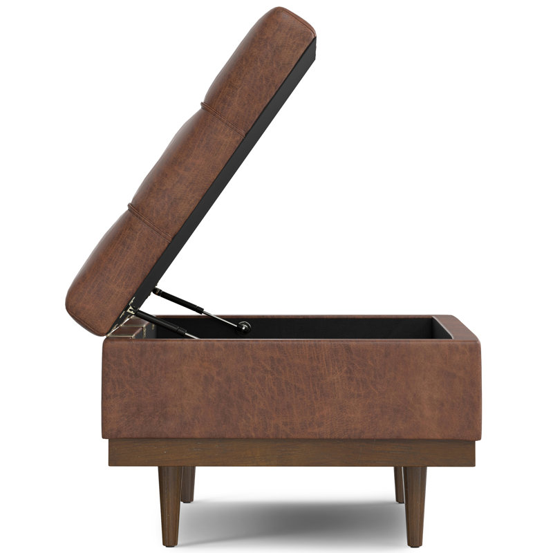 Mariah 34"W Upholstered Coffee Table Storage Ottoman with Lift Top and Solid Wood Legs, Brown