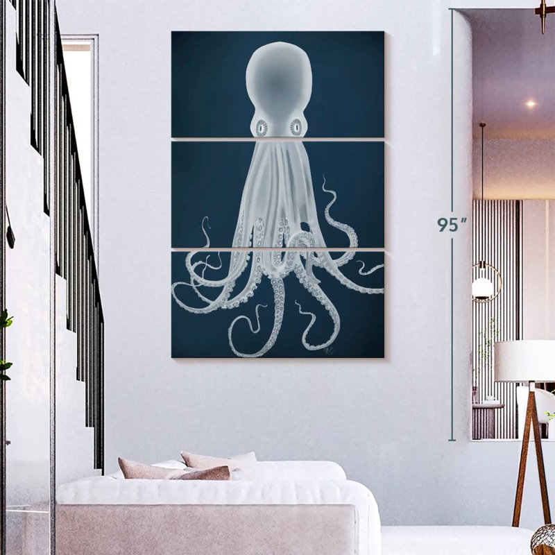 Octopus 8 - White On Blue, H 74 po x l 48 po