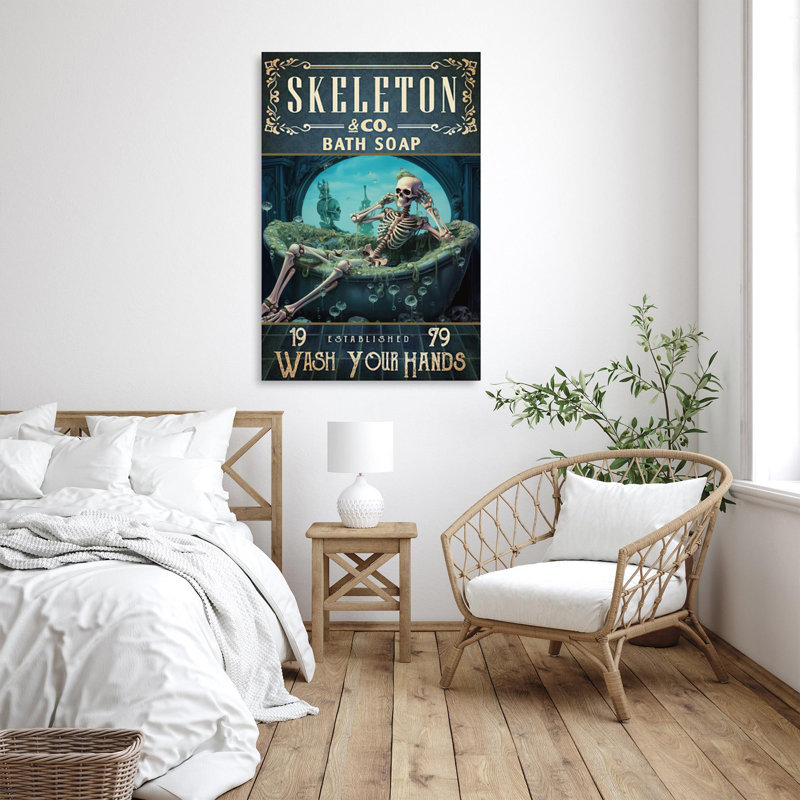 «Skeleton Bath Soap», reproduction d'art graphique sur toile tendue, H 14 po x l 11 po x P 1,25 po
