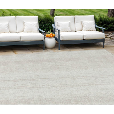 8' X 10' Beige Striped Washable Indoor Outdoor Area Rug