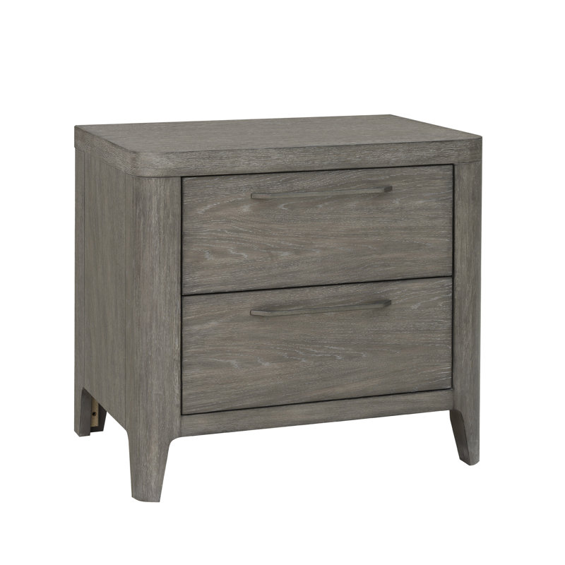 Gray Solid Wood 2-Drawer Contemporary Nightstand