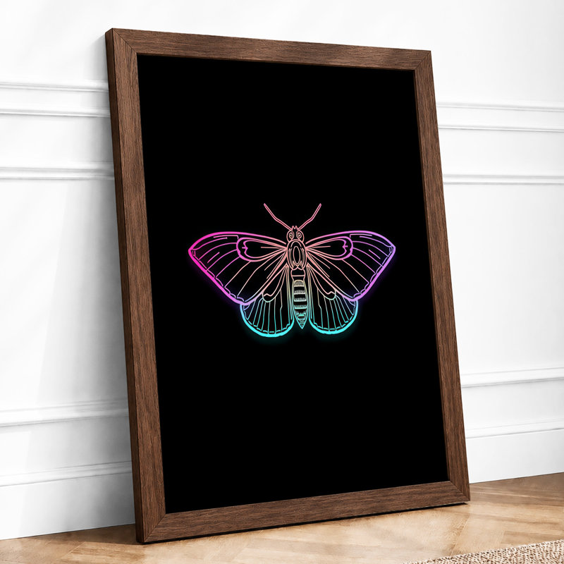 Neon Butterfly Modern - Print, Walnut, A1 - 84.1 x 59.4 cm
