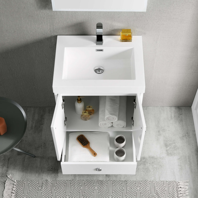 Meuble-lavabo simple imperméable 24 po Jez, Blanc mat