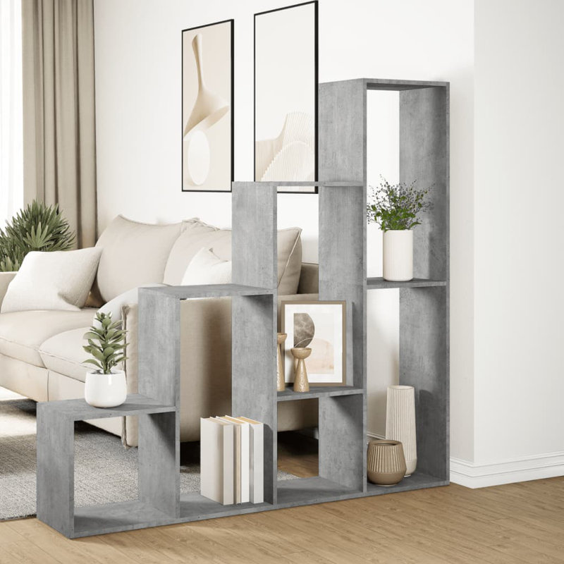 Andreca Bookcase, Concrete Grey, (4 Shelves) 143.5cm H x 143.5cm W x 29cm D