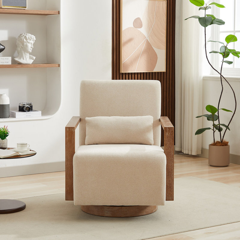 Fauteuil d'appoint pivotant et rembourré moderne avec accoudoirs en bois massif et fauteuil de lecture confortable à 360 degrés, fauteuil d'appoint