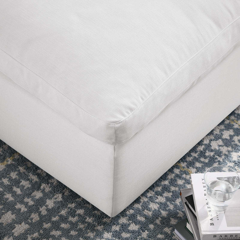 Pure White Down-Filled Overstuffed Ottoman with Linen Texture