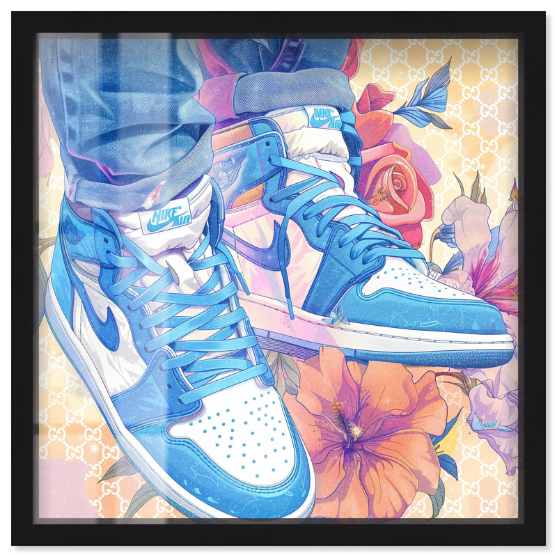 Sneaker in Bloom Shadowbox Print Sneaker, art mural par Art Remedy, H 17 po x l 17 po, Noir