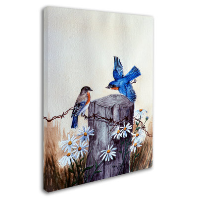 Dugazon 'Bluebirds With Daisies 3' Print on Wrapped Canvas