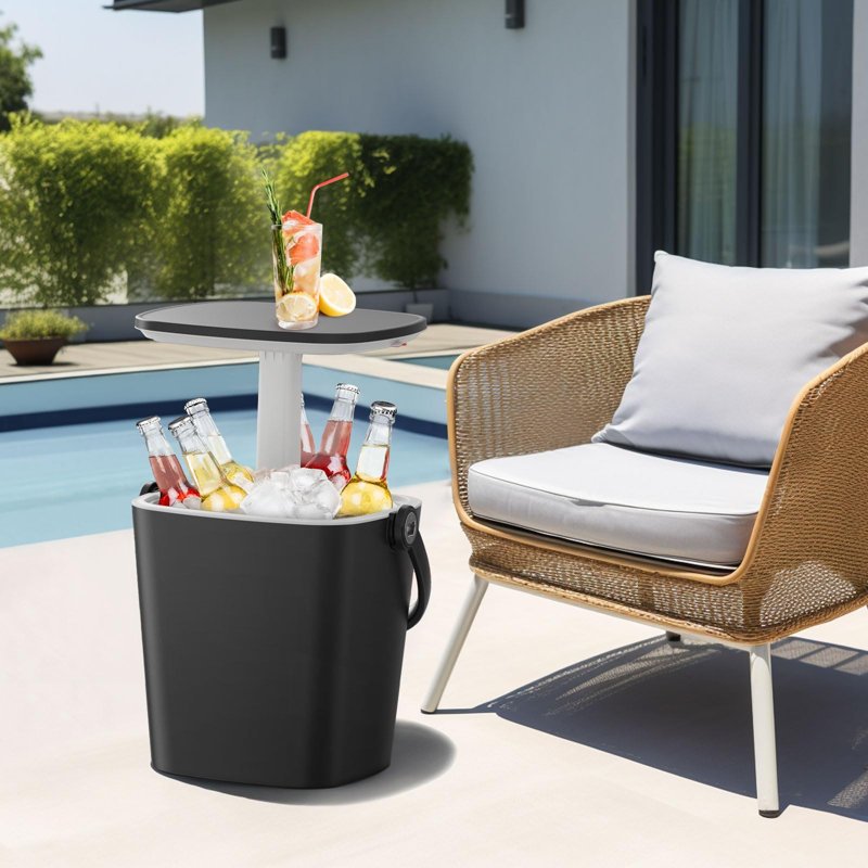 Seau à glace extérieur en résine et table de glacière escamotable avec poignée, Black