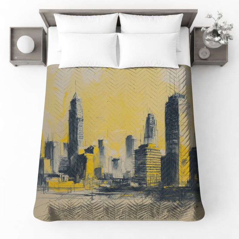 Couvre-lit matelassé jaune Urban Skyline toutes tailles, Très grand lit
