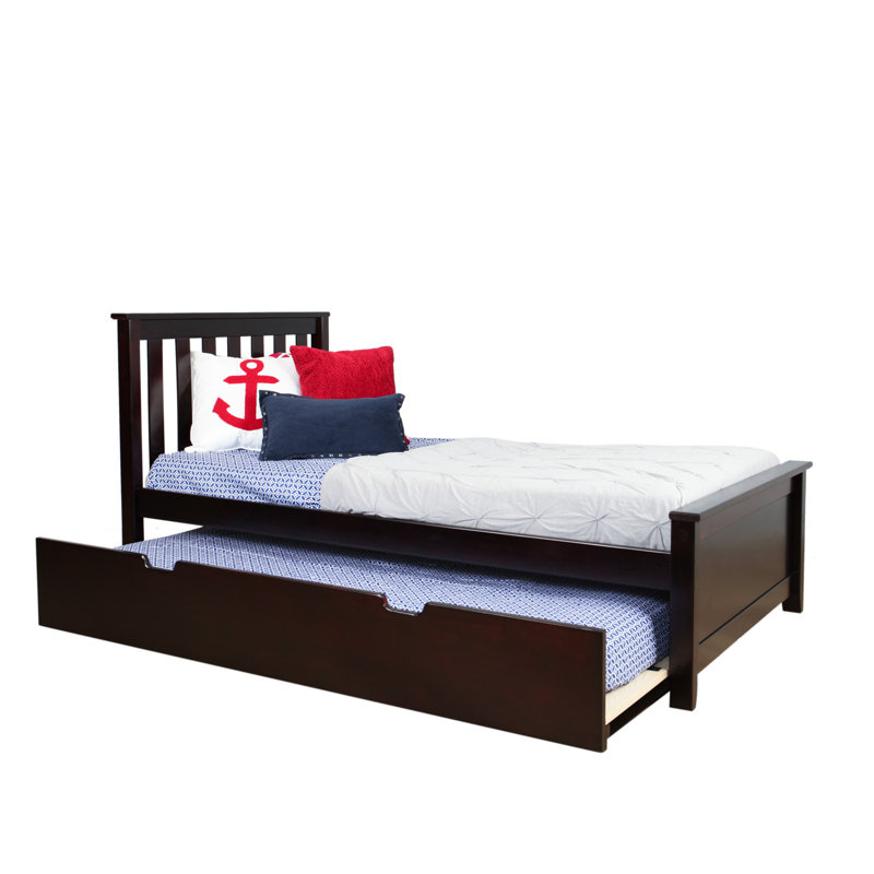Lit plateforme en bois massif avec lit gigogne Boling par Harriet Bee, Espresso, Lit double