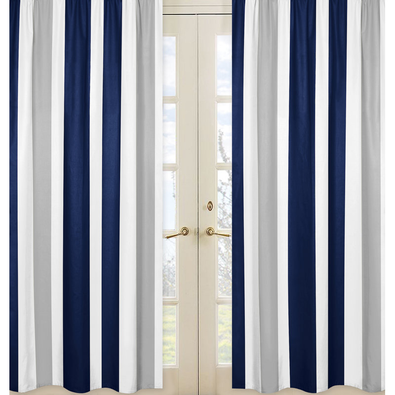 Paire de rideaux semi-transparents avec passe-tringle, Gris / bleu marine