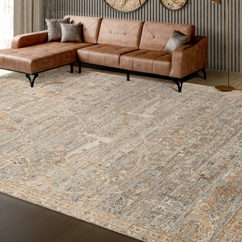 Hand Knotted Wool Oriental Area Rug in Blue/Gray/Brown, Rectangle 5' x 8'