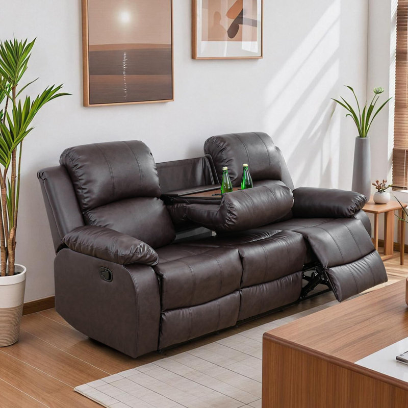 Ensemble de canapé de salon inclinable en cuir 3 pièces Vegan, Brun