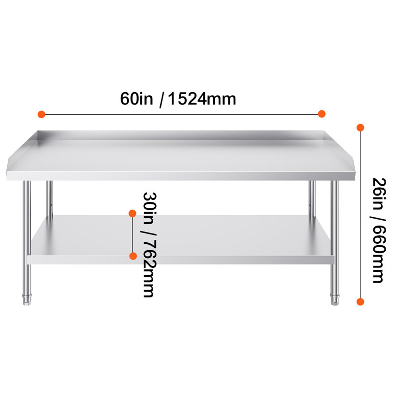 26 Inch Height Stainless Steel Work Table with 3-side Baffles, Height Shelf, 26" H x 60" W x 26" D