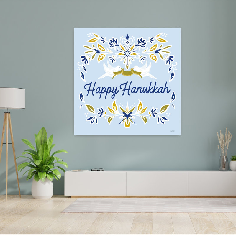 Happy Hanukkah Doves, art contemporain hivernal, H 48 po x l 48 po