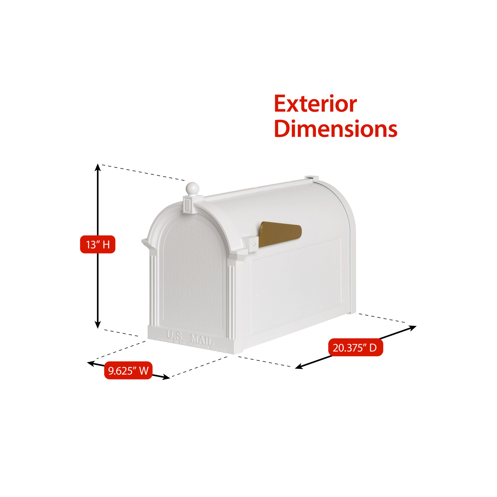 Modern Mailbox, White/Gold, Yes