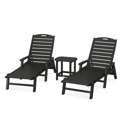 Nautical 3-Piece Chaise Lounge with Arms Set with South Beach 18"" Side Table -  POLYWOOD®, PWS719-1-BL