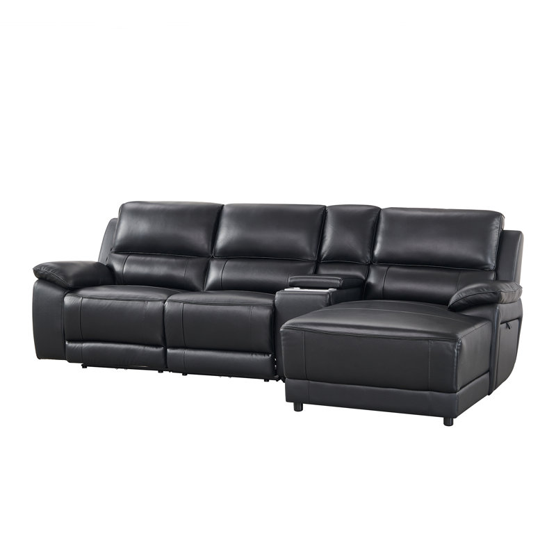 Carrabelle Leather Power Recliner Console,USB Port, Right Hand Facing, Black Genuine Leather