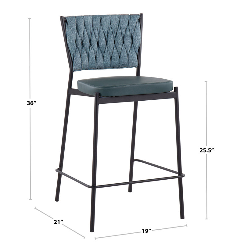 Saquia Upholstered Counter Stool with Metal Frame, Green