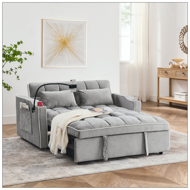 55.51 Inch Versatile Foldable Sofa Bed In 3 Lengths, Modern Sofa Sofa Sofa Velvet Pull-Out Bed, Adjustable Back And With USB Port And Ashtray And Swivel Phone Stand