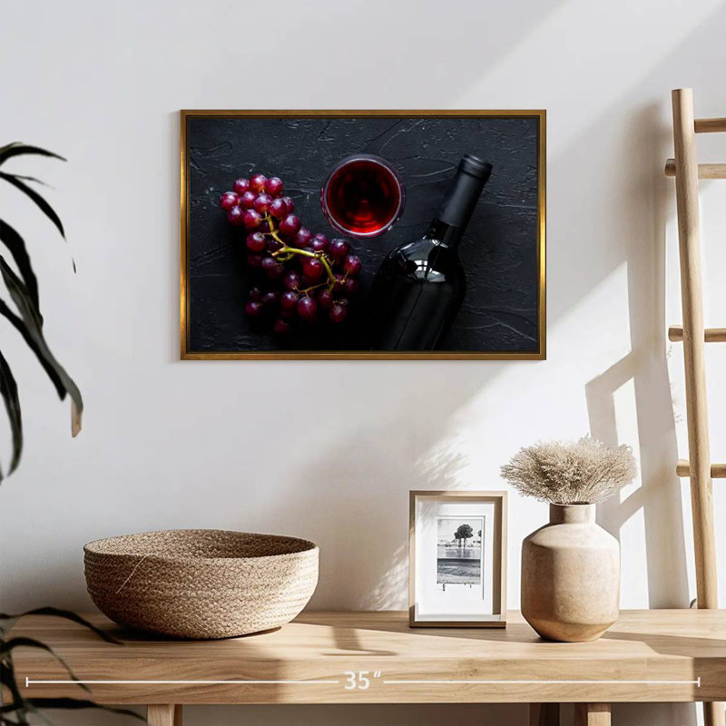 Vin rouge élégant, 19 po x 13 po, Cadre flottant doré