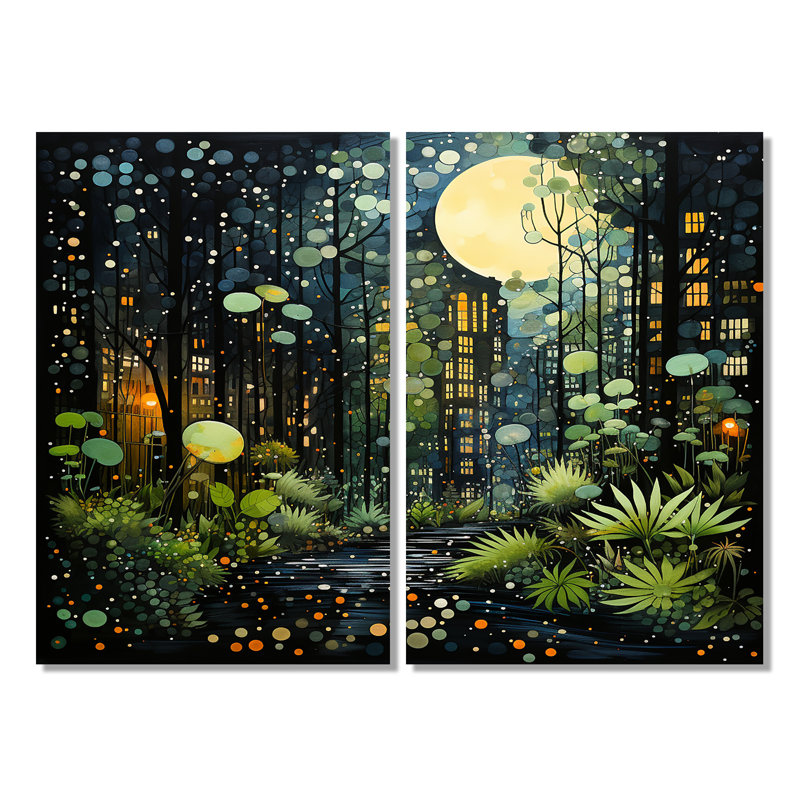 Vert et jaune, Urban Jungle II - ensemble d'art mural moderne de 2, 36" H x 48" W, Wrapped Canvas, Does Not Apply