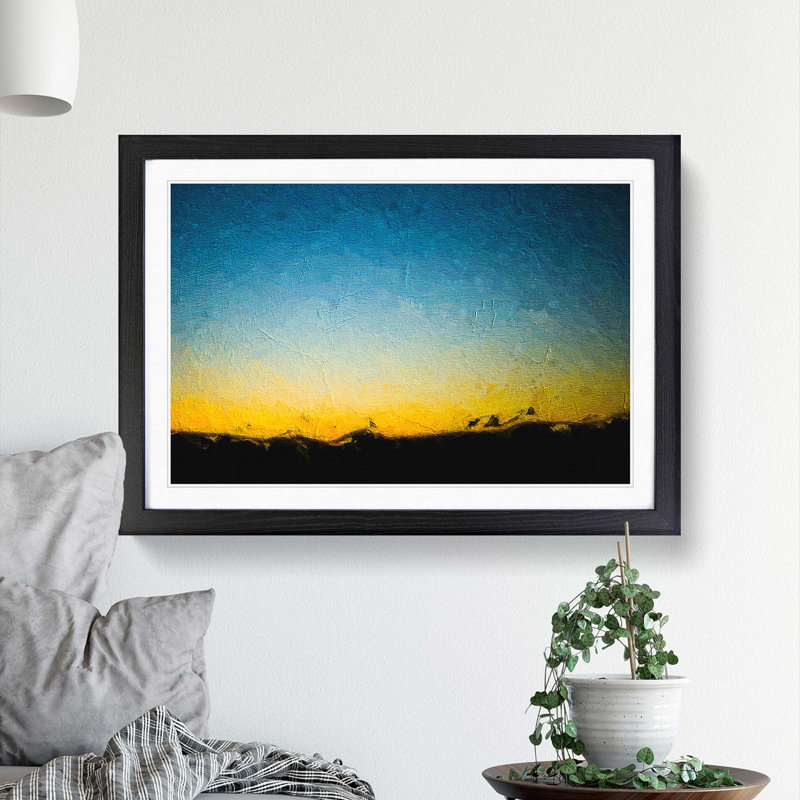 Sunset Behind the Mountain - Picture Frame Painting Print on MDF, Black Framed, 48cm H x 65cm W x 2cm D