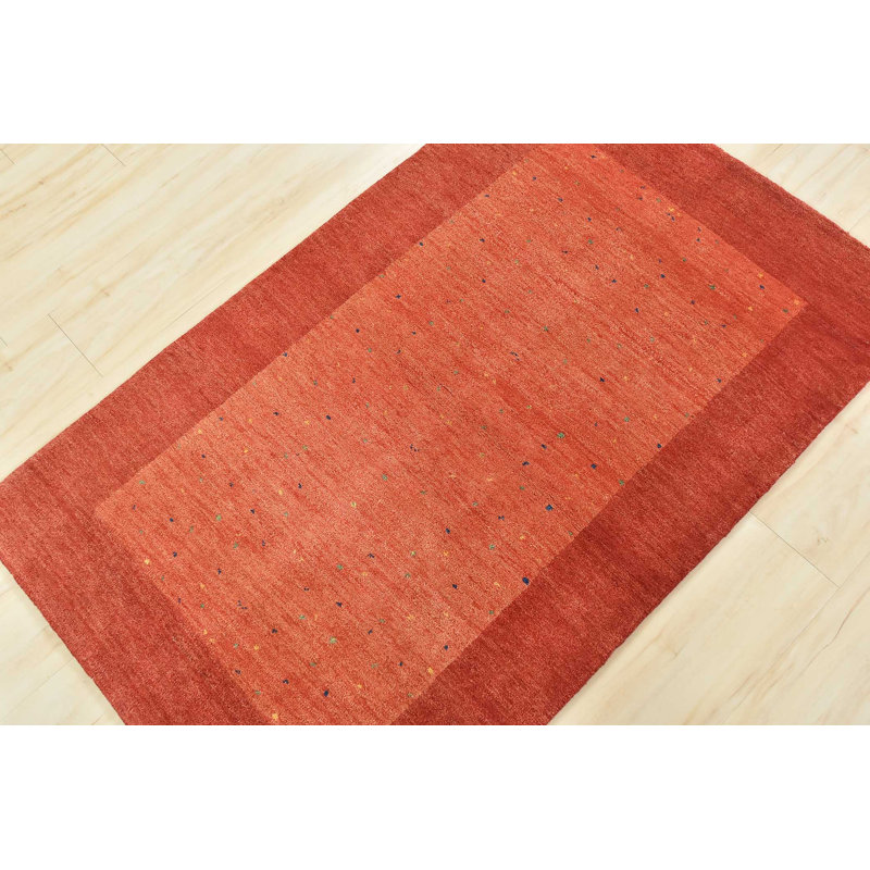 Tapis rouge en laine noué à la main de conception unique 2 pi 11 po x 4 pi 9 po